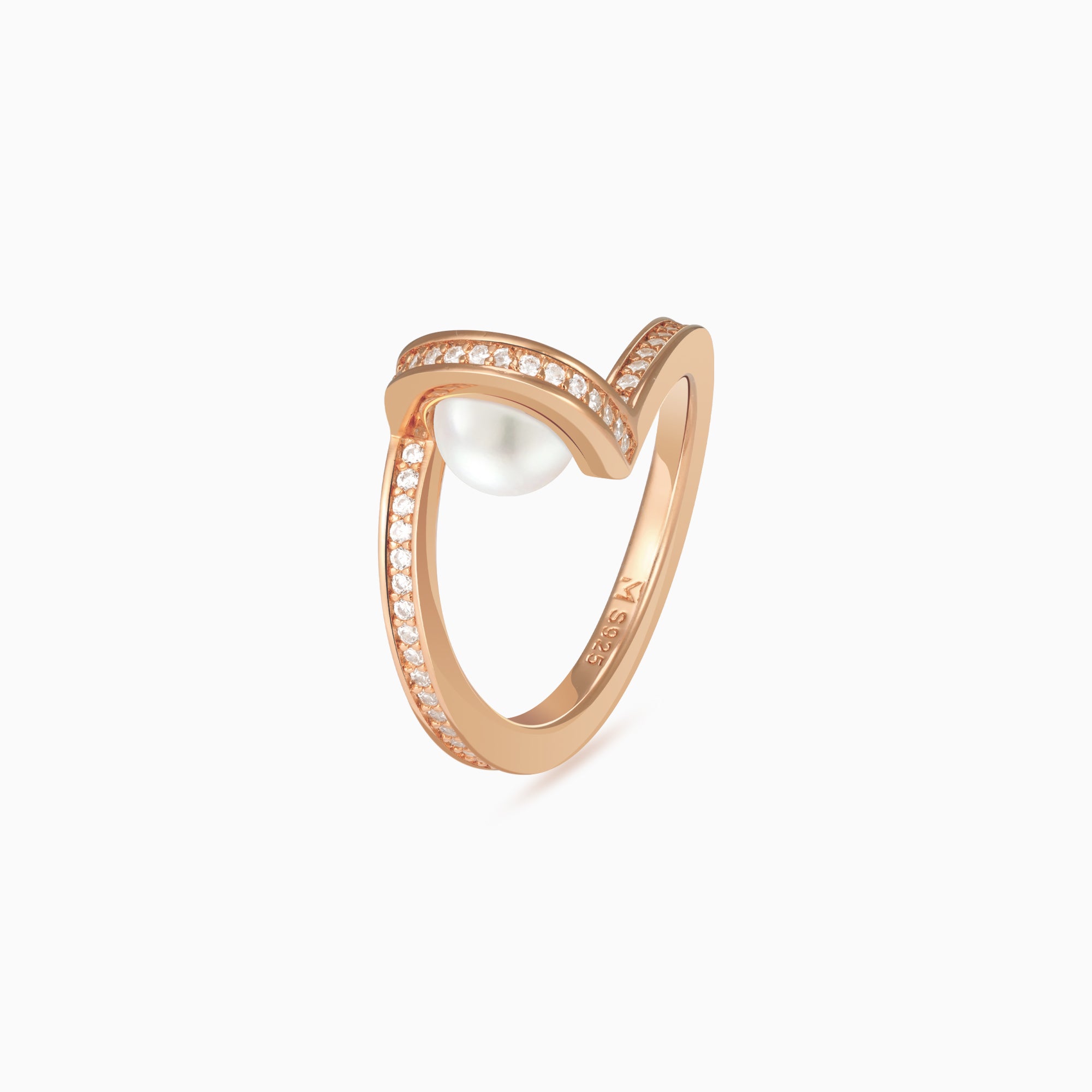 Pearl and Arc Ring in Rose Gold